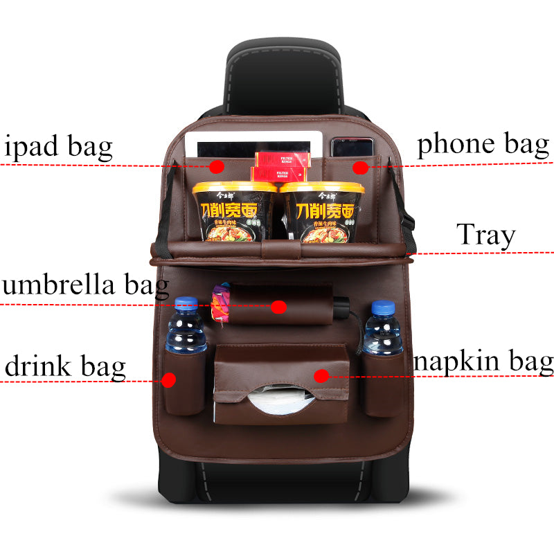 Car Seat Back Organizer Foldable Table Tray Bag