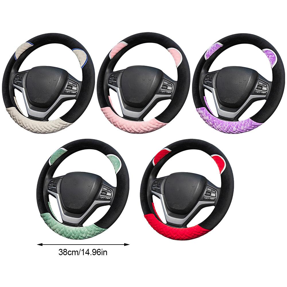 Plush Cartoon Car Steering Wheel Cover D-type Linen Carbon Fiber Leather Handlebar Cover Comfortable And Breathable