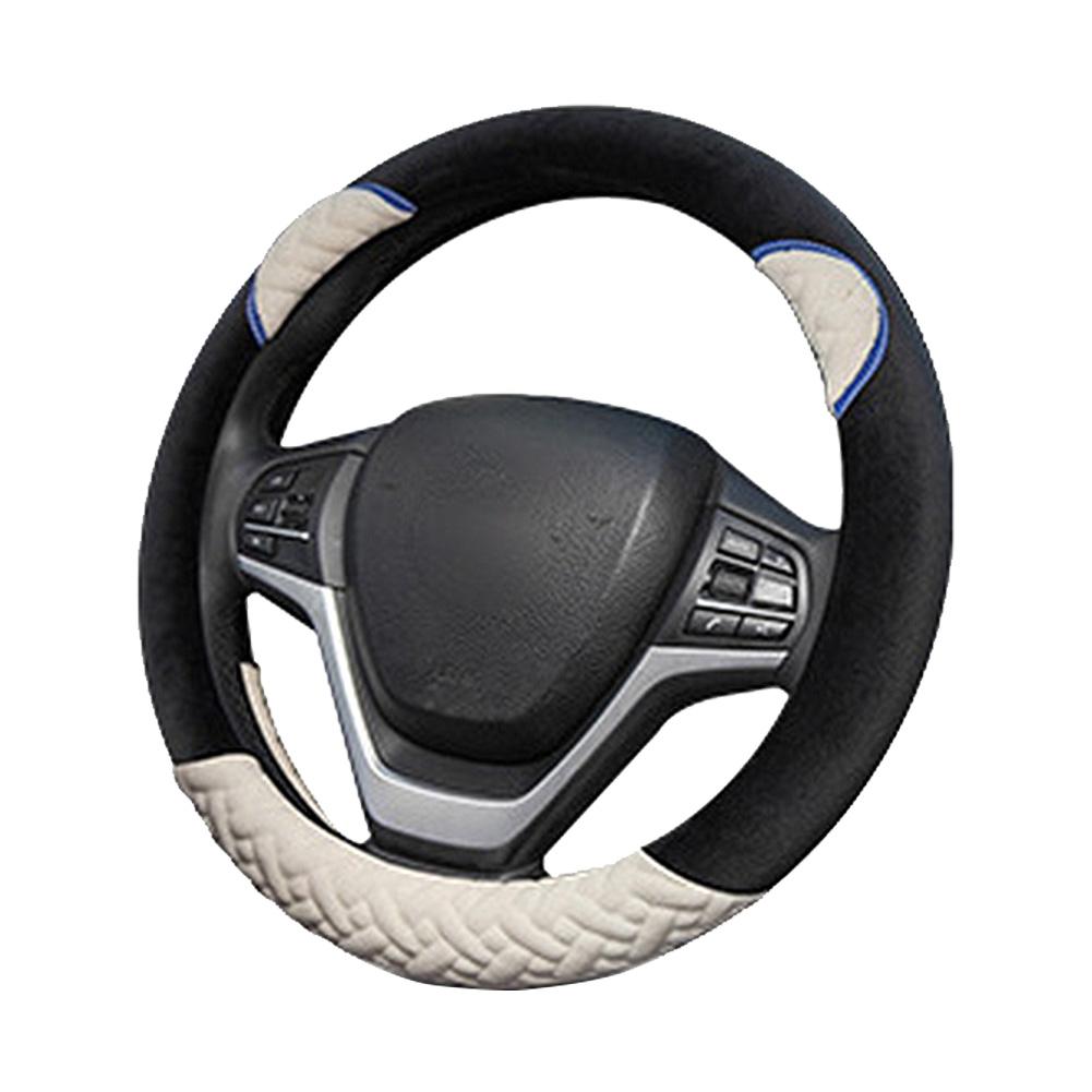 Plush Cartoon Car Steering Wheel Cover D-type Linen Carbon Fiber Leather Handlebar Cover Comfortable And Breathable