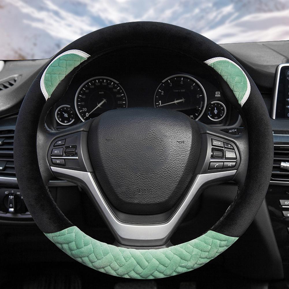 Plush Cartoon Car Steering Wheel Cover D-type Linen Carbon Fiber Leather Handlebar Cover Comfortable And Breathable