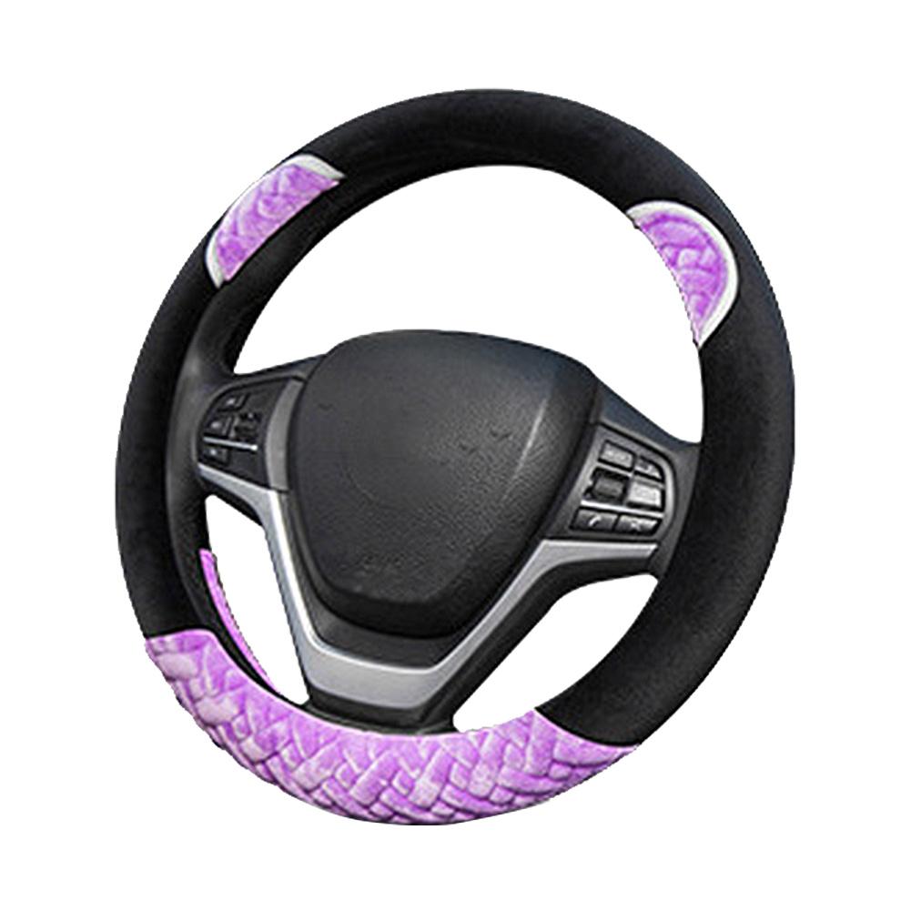 Plush Cartoon Car Steering Wheel Cover D-type Linen Carbon Fiber Leather Handlebar Cover Comfortable And Breathable